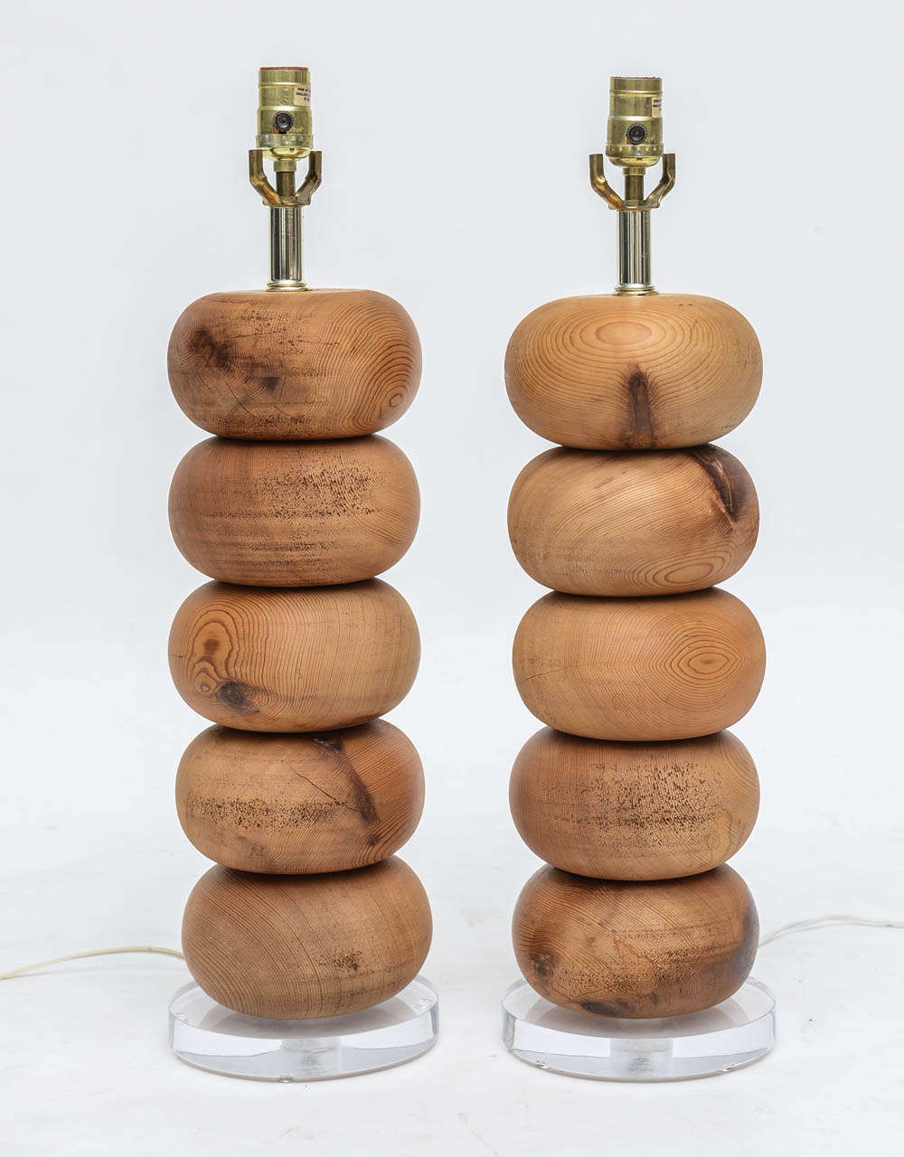 Pair of Wood Disc Lamps 2