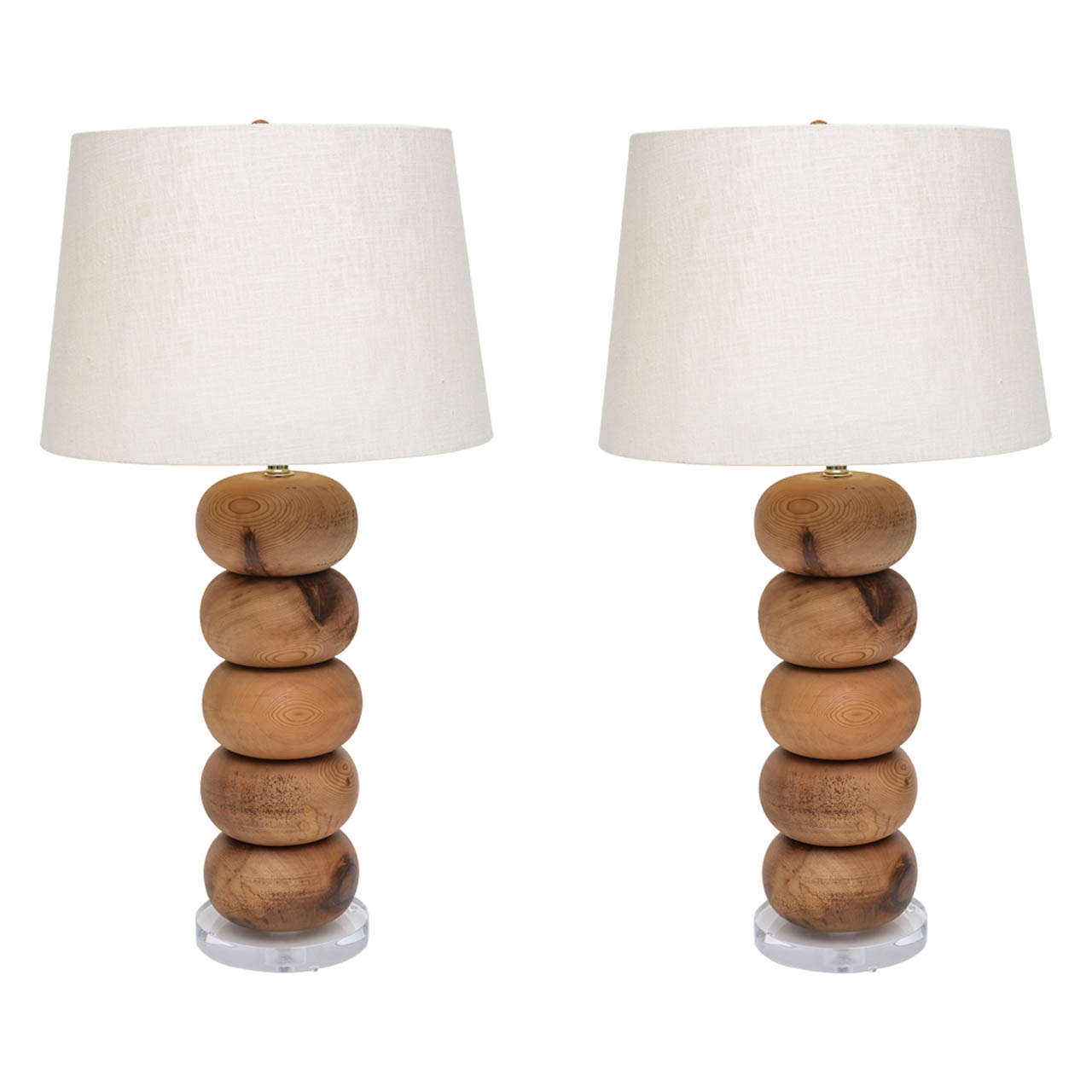 Pair of Wood Disc Lamps