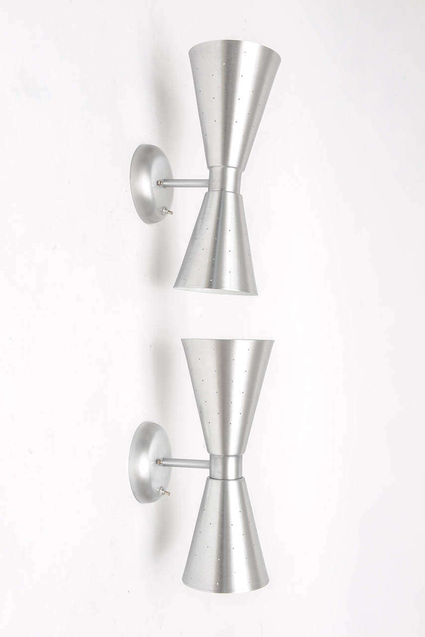 Mid-20th Century Pair of 60's Perforated Spun Aluminum Sconces by Lightolier