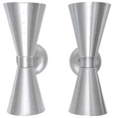 Pair of 60's Perforated Spun Aluminum Sconces by Lightolier