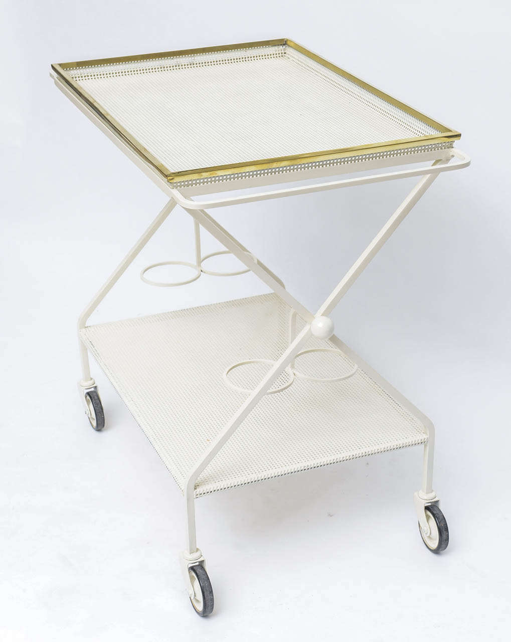 Mid-Century Modern 50's French Perforated Metal and Brass Drinks Trolley