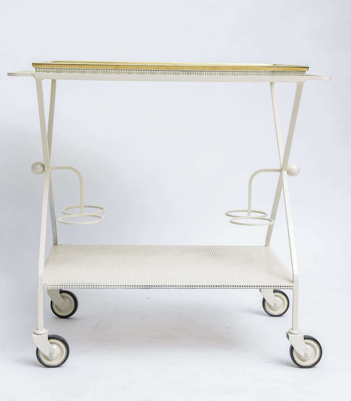 50's French Perforated Metal and Brass Drinks Trolley In Excellent Condition In North Miami, FL