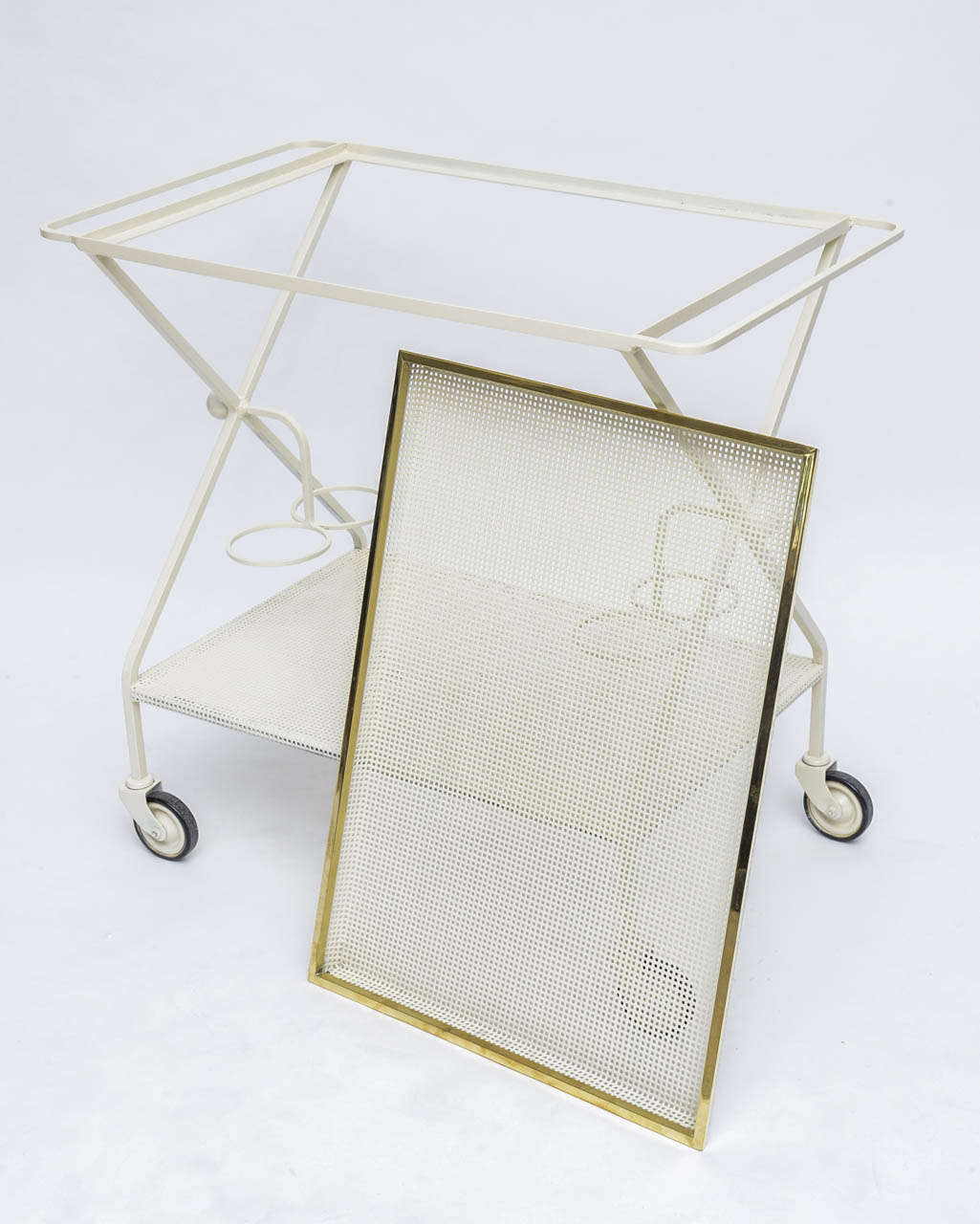 Mid-20th Century 50's French Perforated Metal and Brass Drinks Trolley
