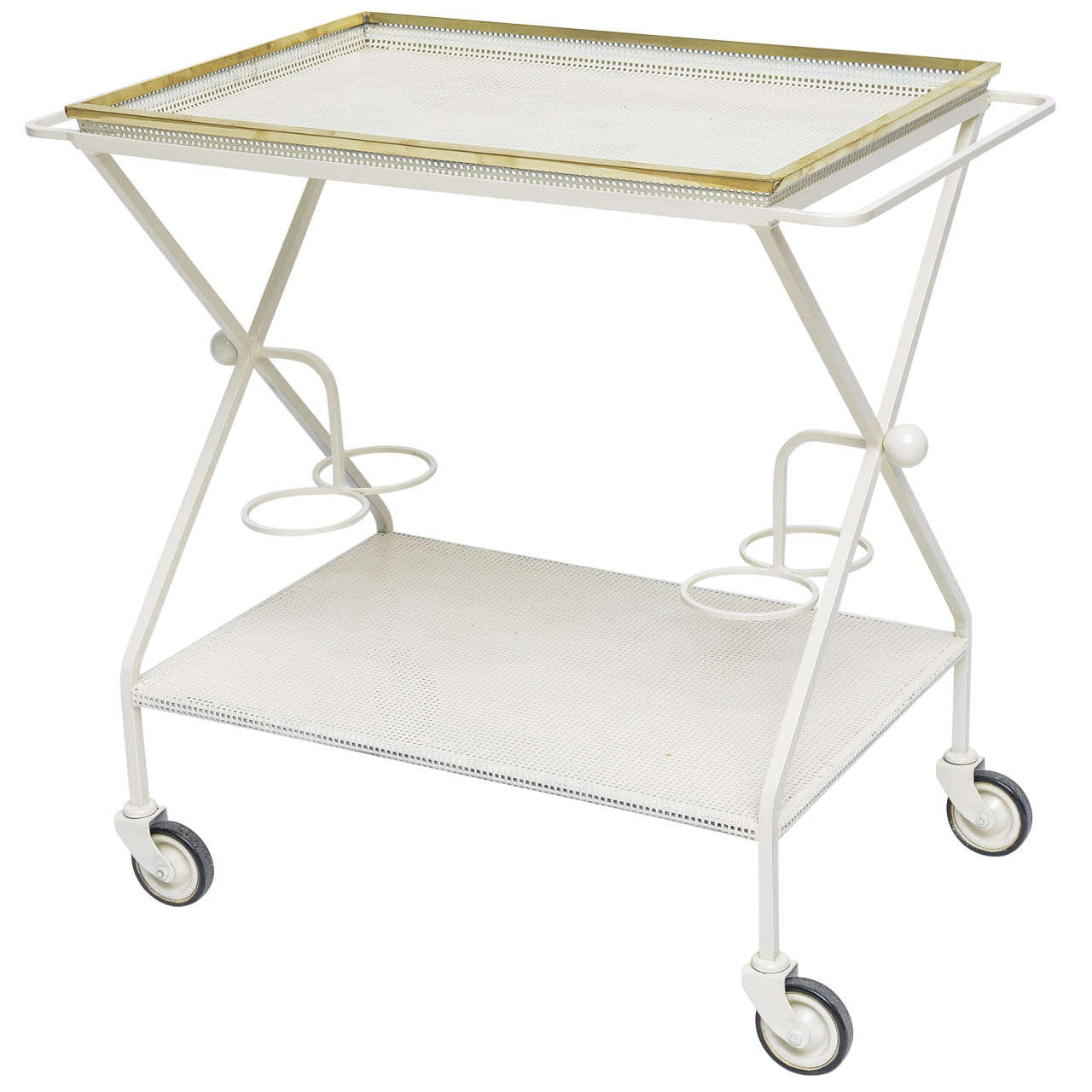 50's French Perforated Metal and Brass Drinks Trolley