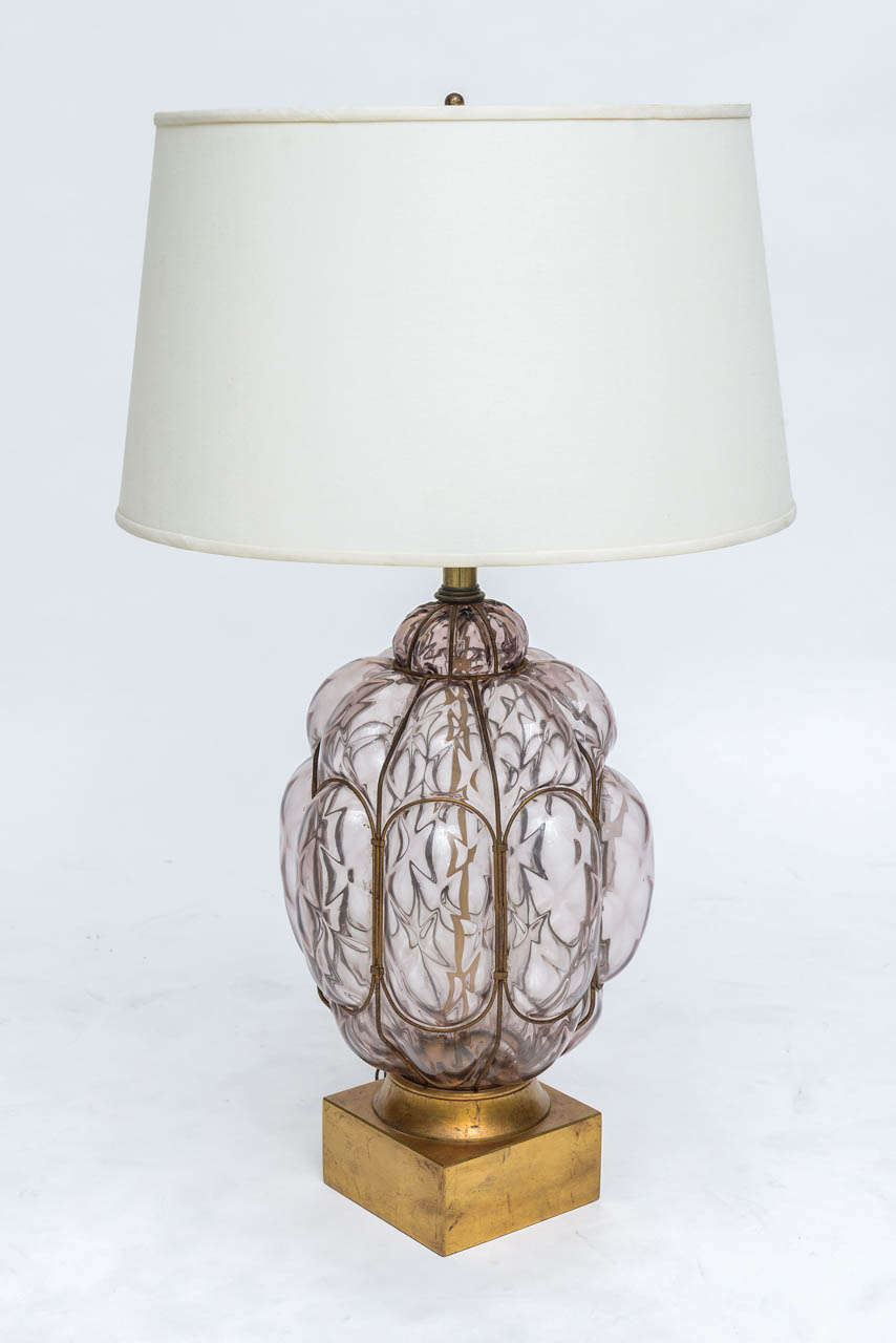 Pair of Italian Wrought Iron and Handblown Glass Table ...
