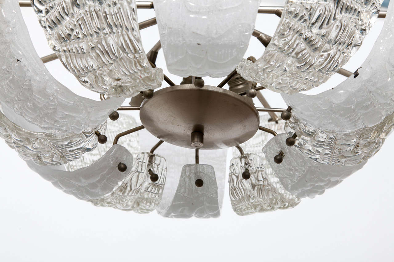Mid-Century Modern Large Kalmar Ice Textured Glass Chandelier For Sale