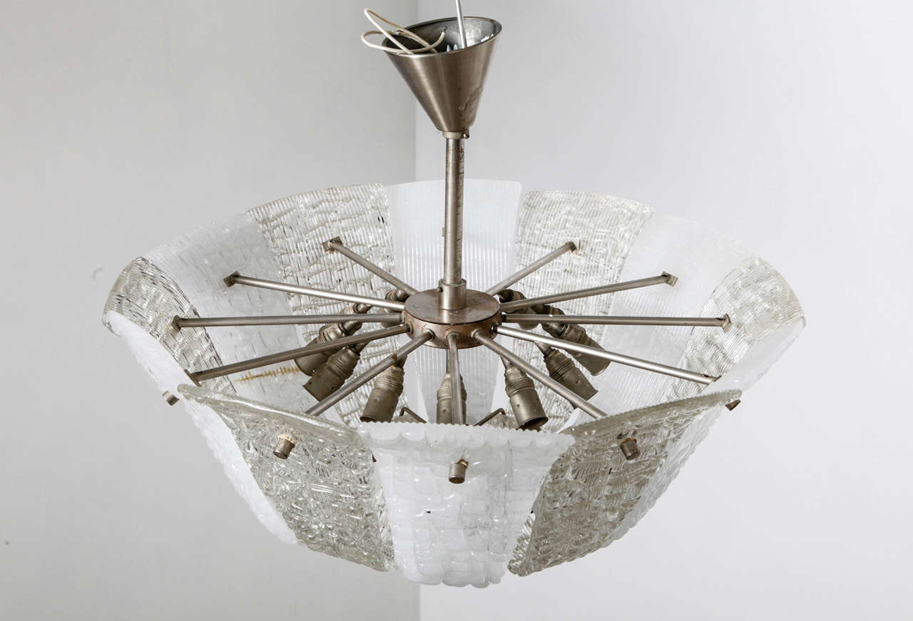 Molded Large Kalmar Ice Textured Glass Chandelier For Sale