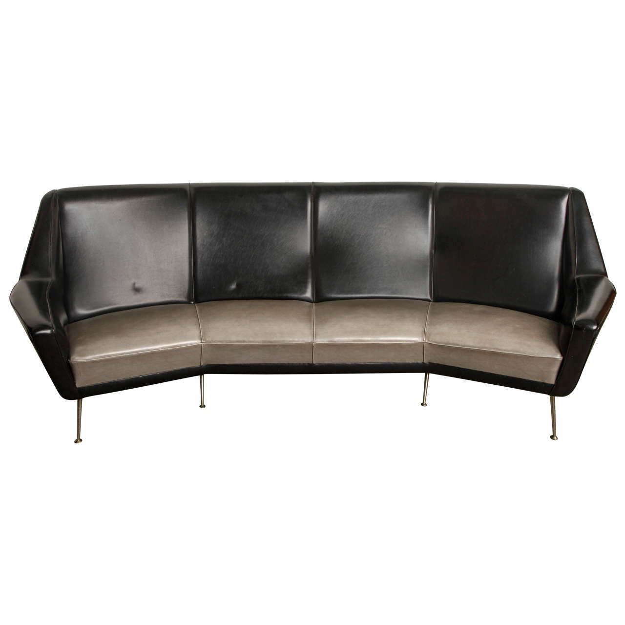 Black Large 1950s Italian Curved Sofa in Style of Gio Ponti