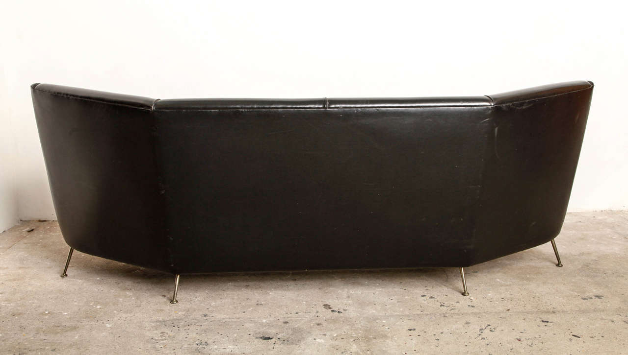Black Large 1950s Italian Curved Sofa in Style of Gio Ponti 2