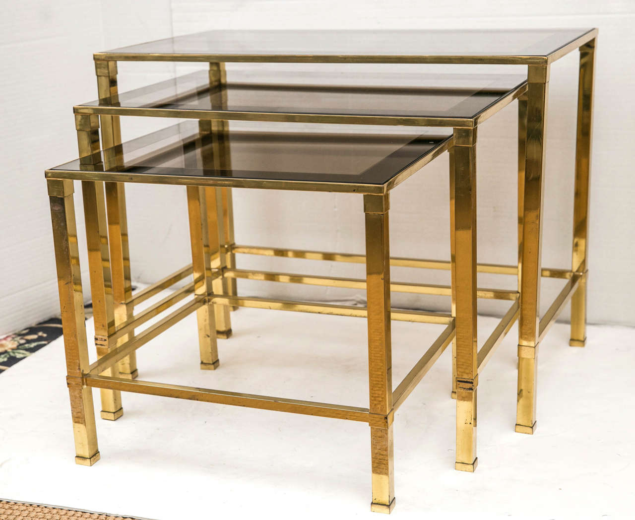 Set of 1950s French Brass and Glass Nesting Tables In Excellent Condition In Mt Kisco, NY