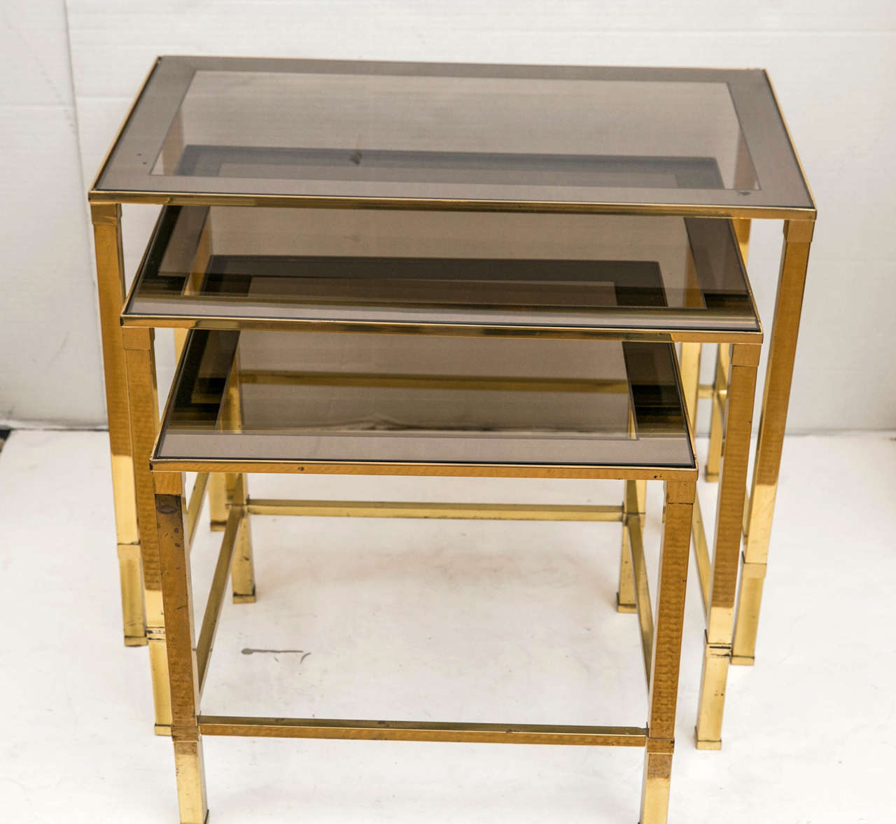 Mid-20th Century Set of 1950s French Brass and Glass Nesting Tables
