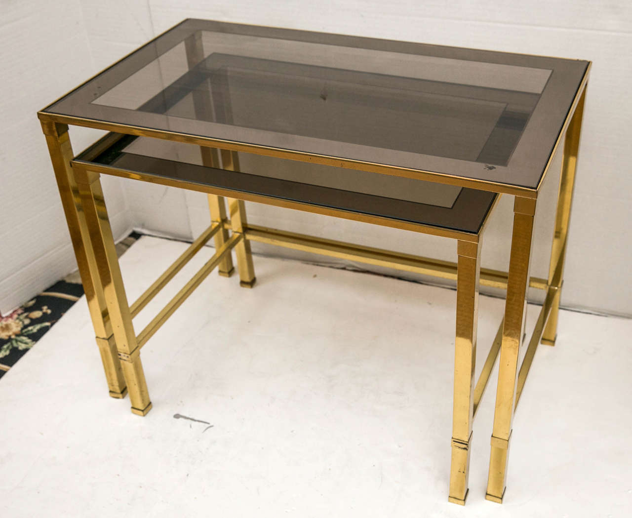 Set of 1950s French Brass and Glass Nesting Tables 4