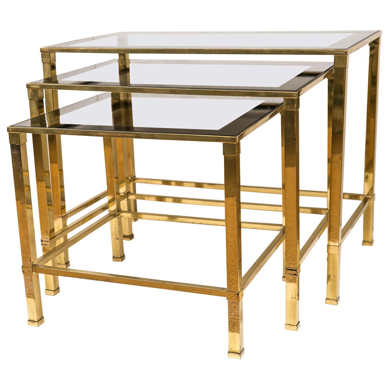 Set of 1950s French Brass and Glass Nesting Tables