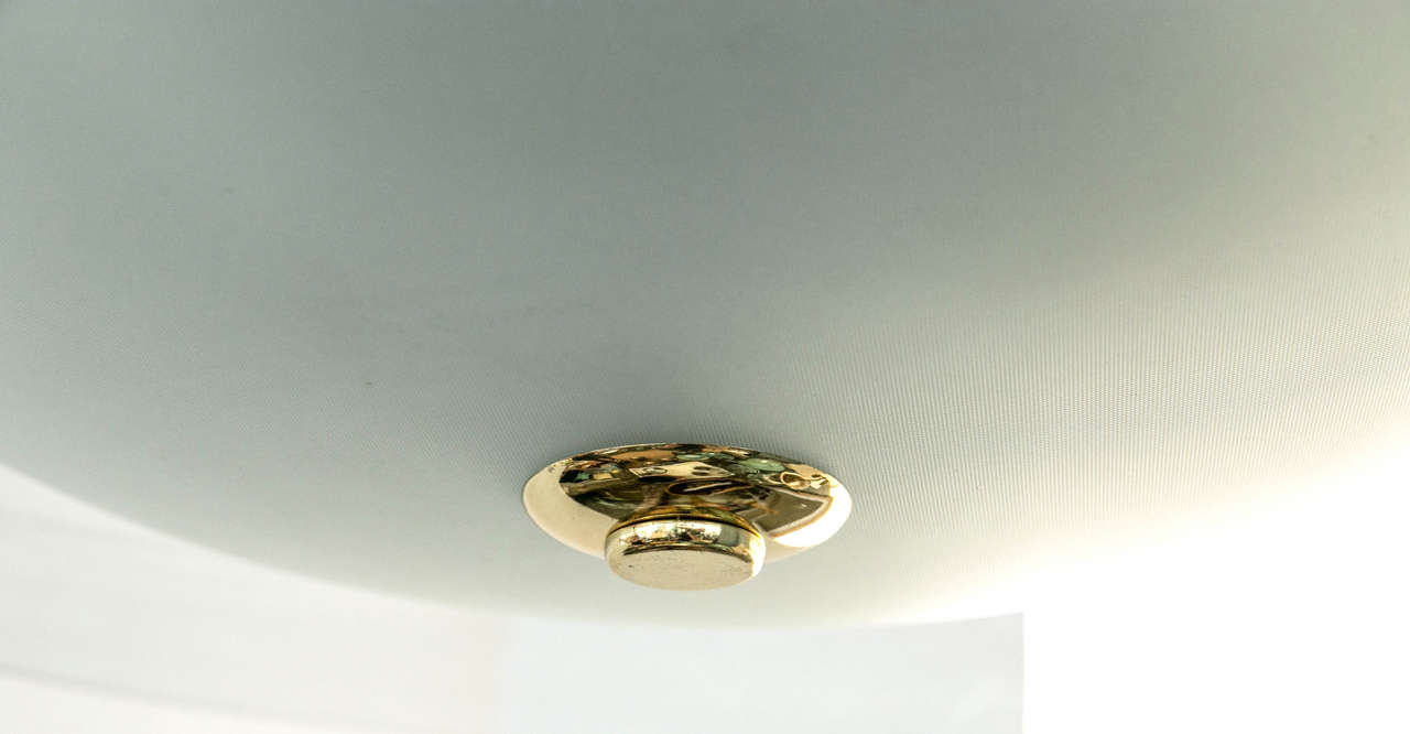 Italian Large Glass and Brass Saucer Pendant Light in the Manner of Fontana Arte