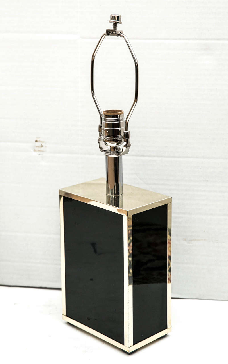 Late 20th Century Pair of Petite Chrome and Black Glass Rectangular Box Table Lamps