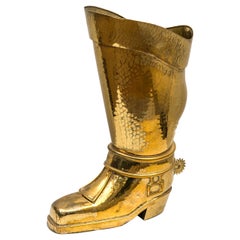 Vintage Hammered Brass Riding Boot Umbrella Stand