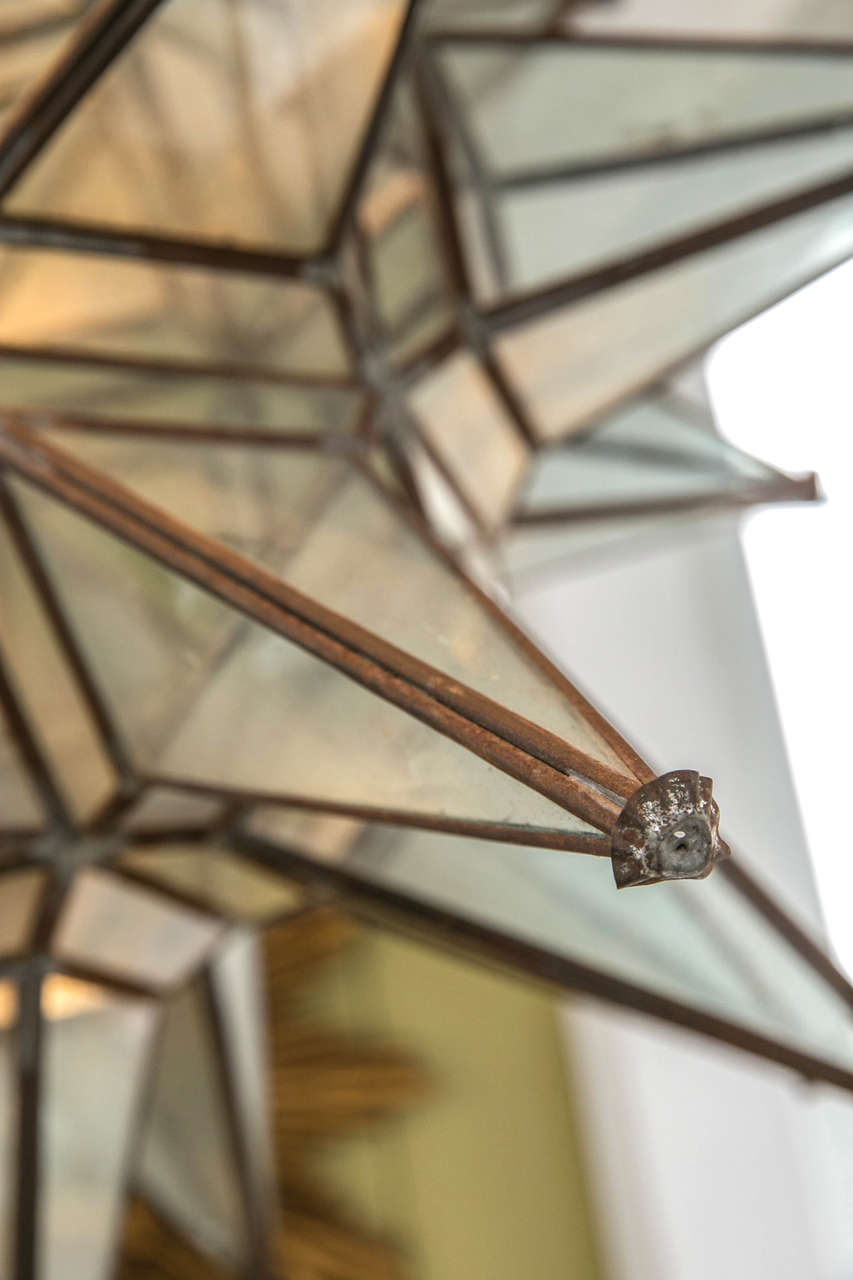 French Unique Brass and Glass Star Fixture