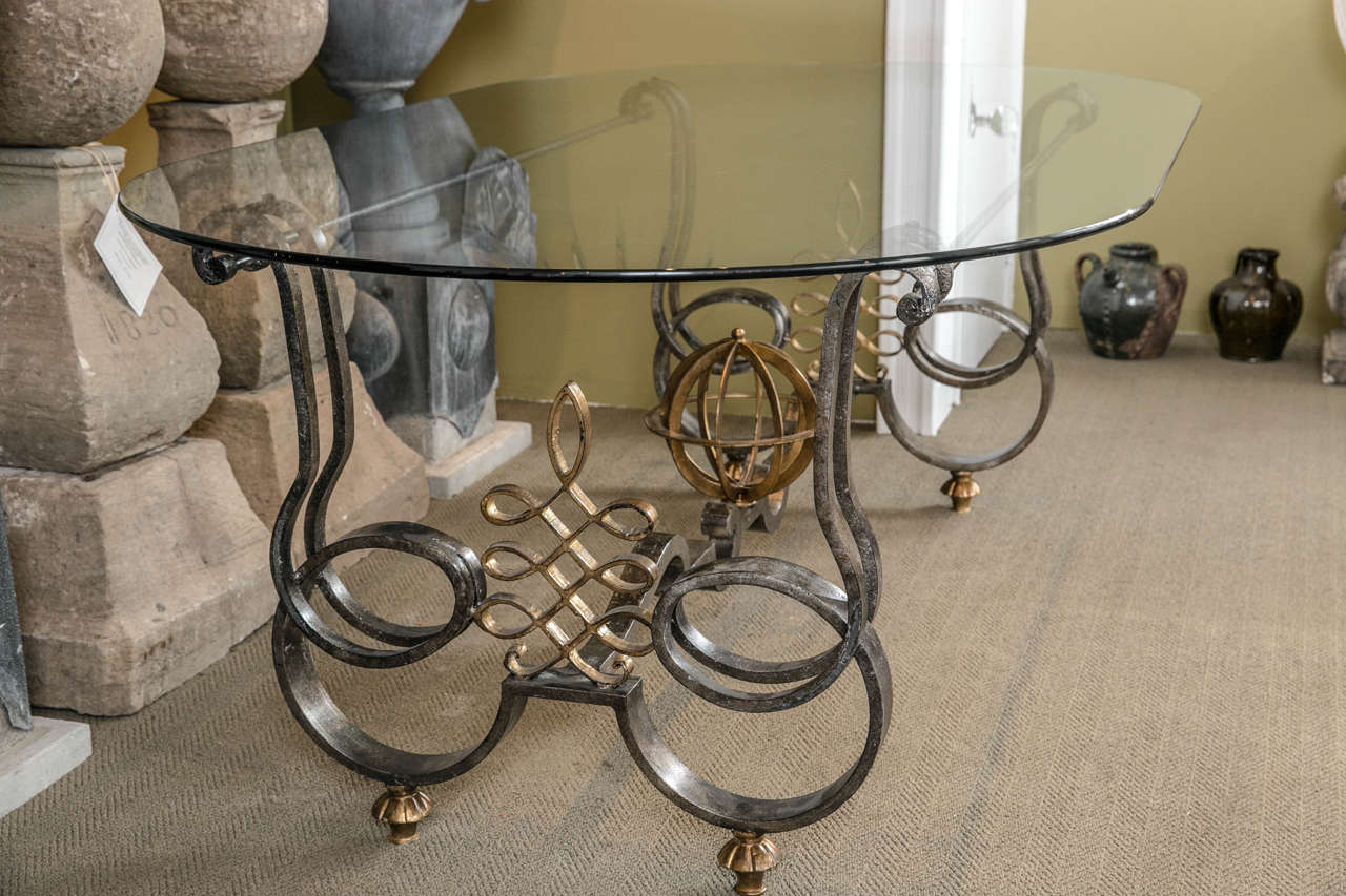 Poillerat Wrought Iron Base Table with Glass Top In Good Condition In Mt. Kisco, NY