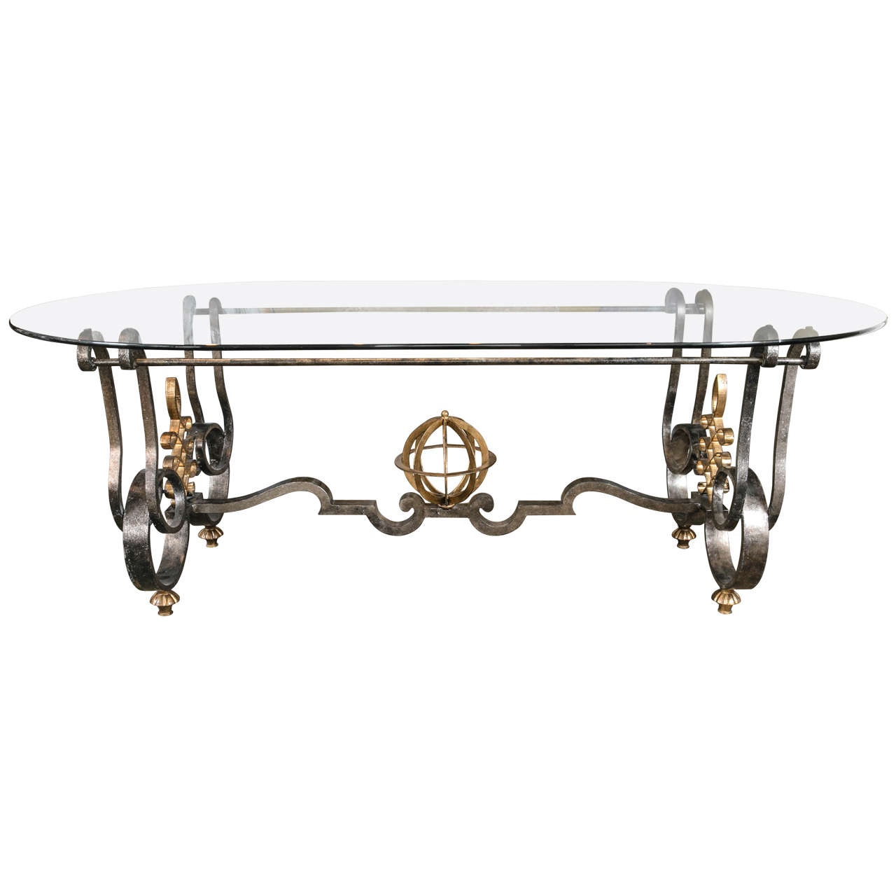 Poillerat Wrought Iron Base Table with Glass Top