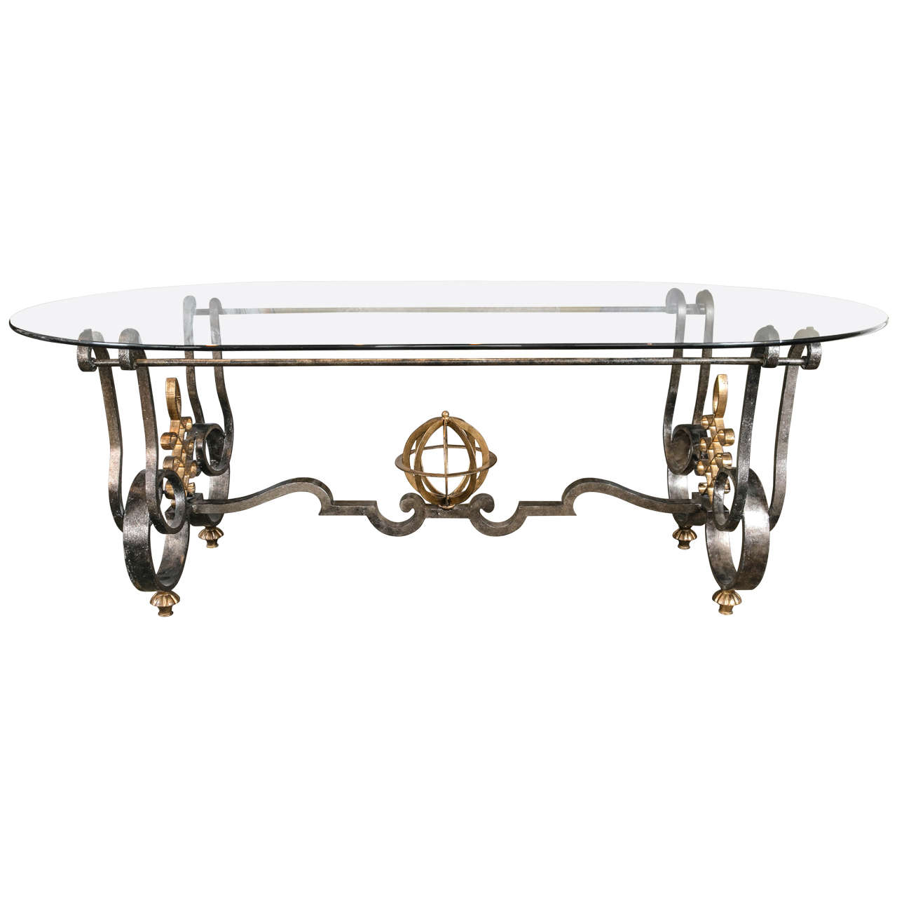 Poillerat Wrought Iron Base Table with Glass Top at 1stdibs