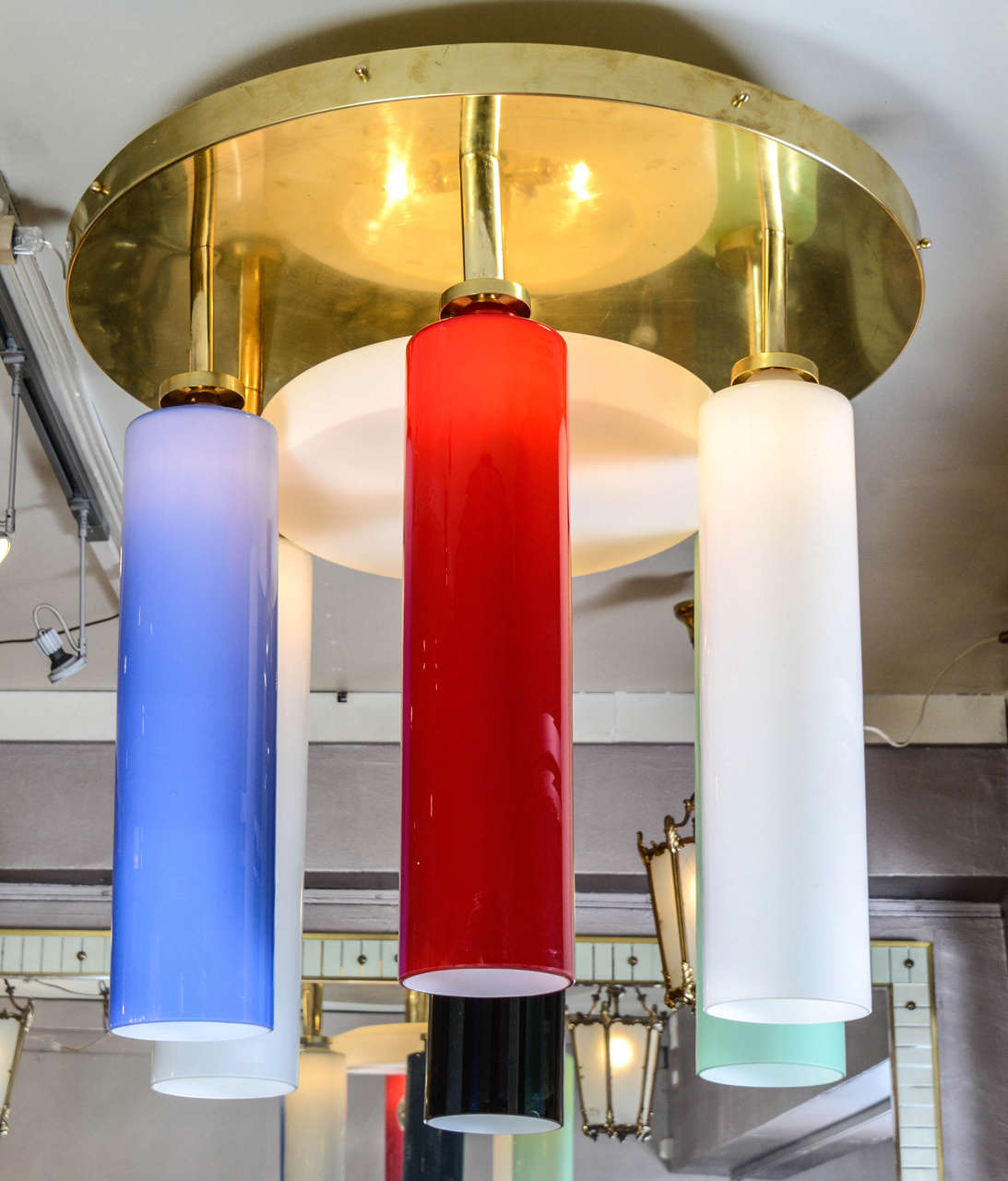 Chandelier with six colored tubes in Murano glass.