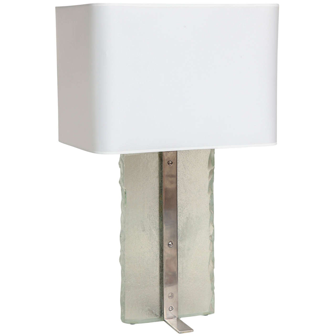 Boris Jean Lacroix French Art Deco Nickeled Brass and Glass Slab Table Lamp For Sale