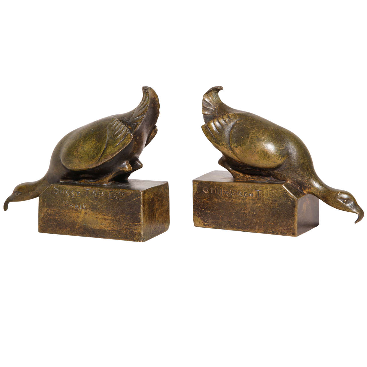 G.H. Laurent French Art Deco Bronze Bird Bookends For Sale