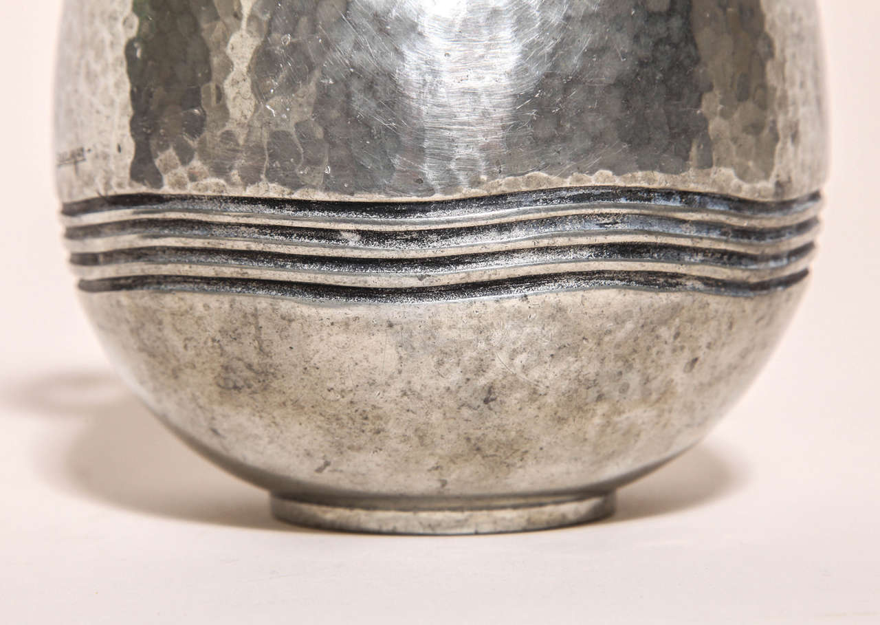 20th Century Rene Delavan French Art Deco Pewter Vase For Sale