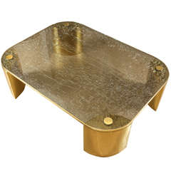 Fantastic Coffee Table of Brass with a Crackle Glass Top by Steve Chase