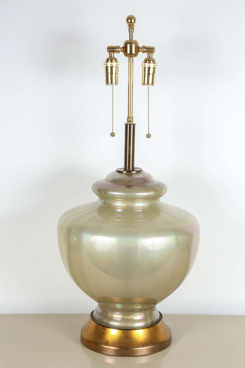 American Pair of Large Pearlized Glass Lamps