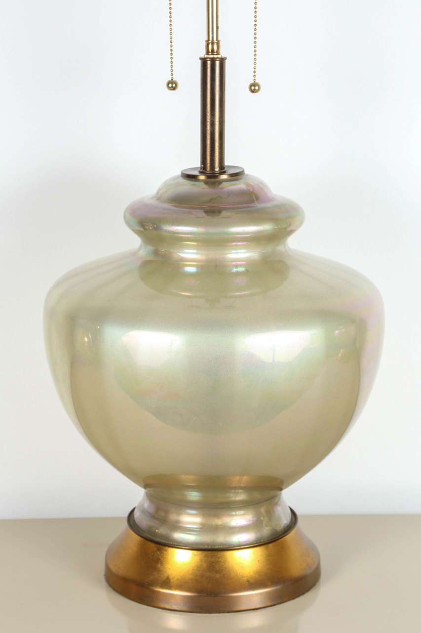 Mid-20th Century Pair of Large Pearlized Glass Lamps