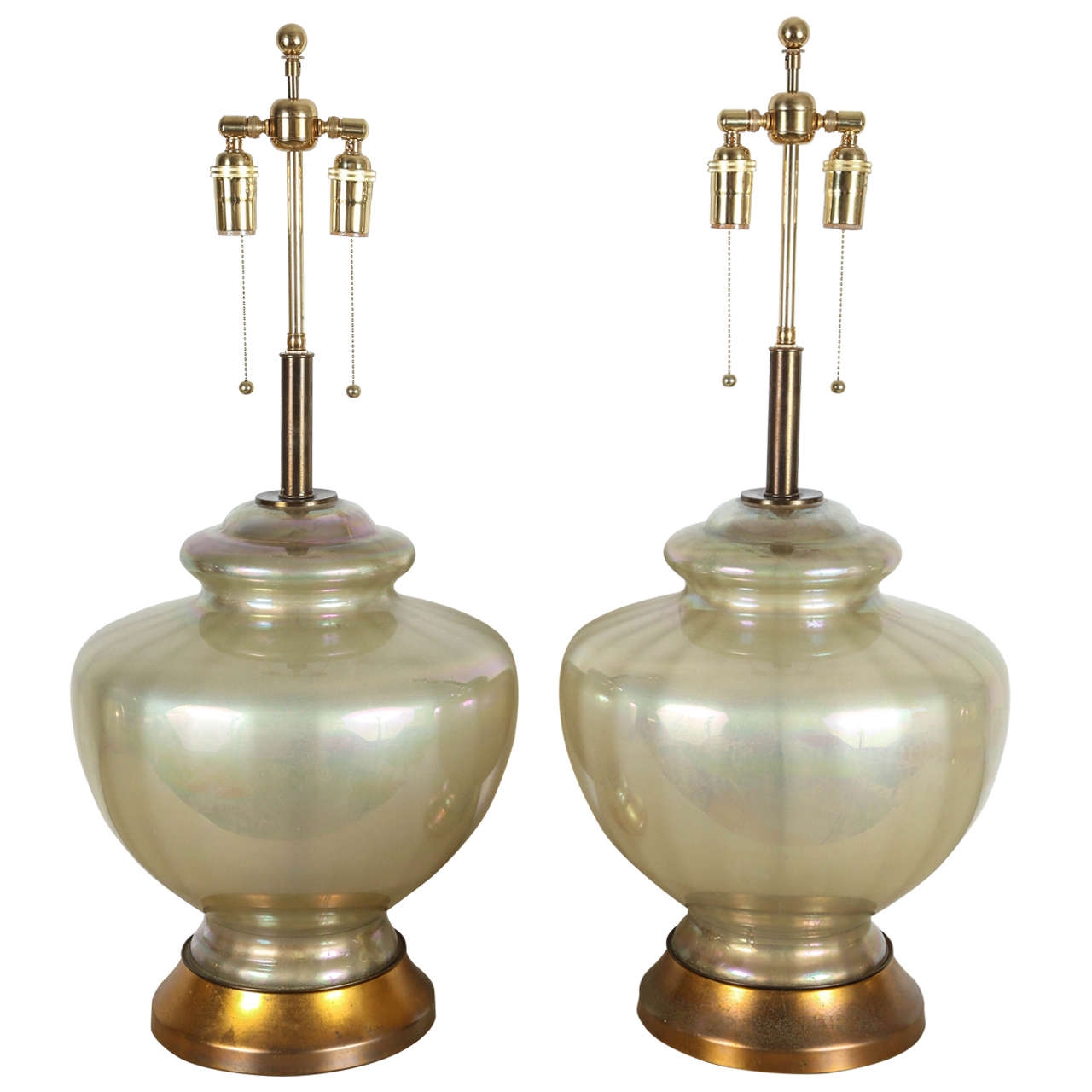 Pair of Large Pearlized Glass Lamps
