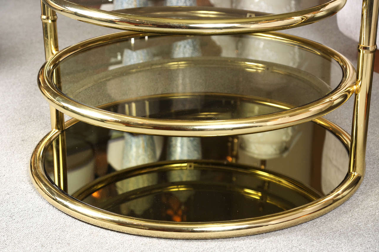 Polished Brass and Smoked Glass Cocktail Table In Excellent Condition In New York, NY