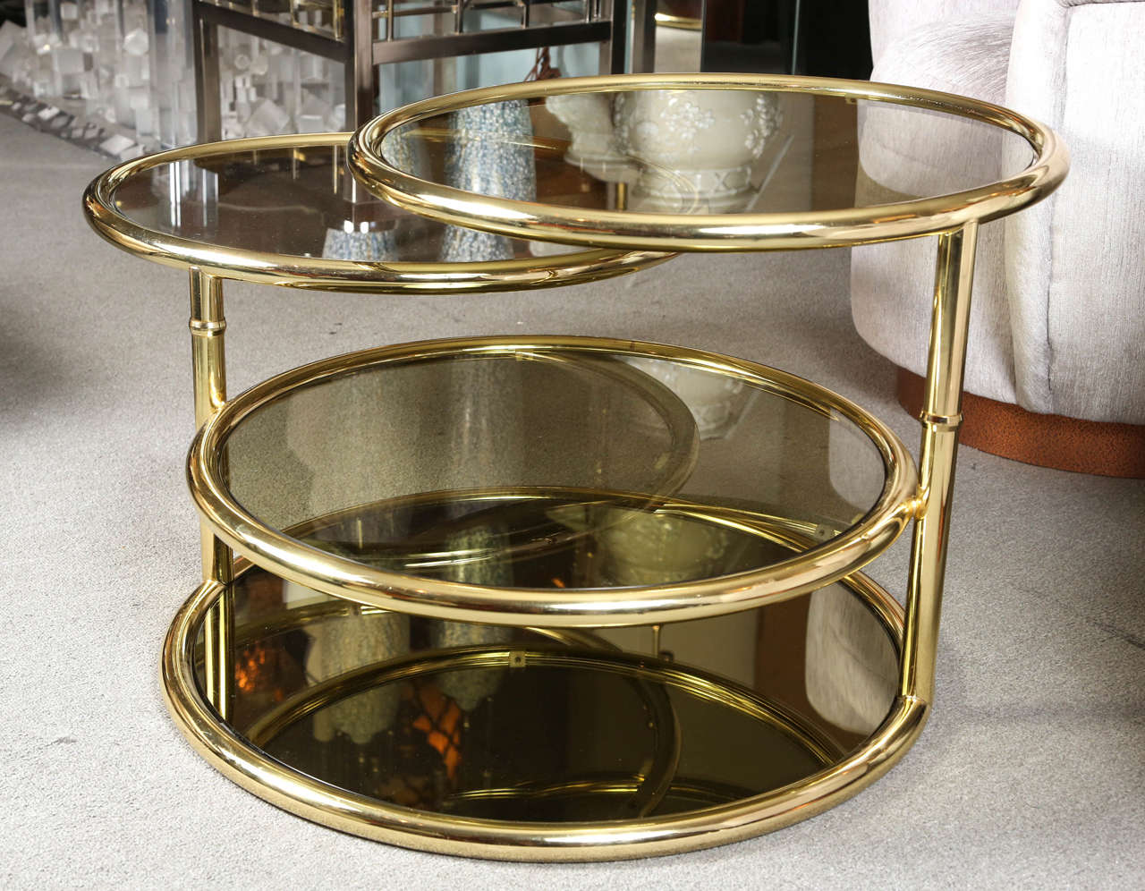 Polished Brass and Smoked Glass Cocktail Table 1