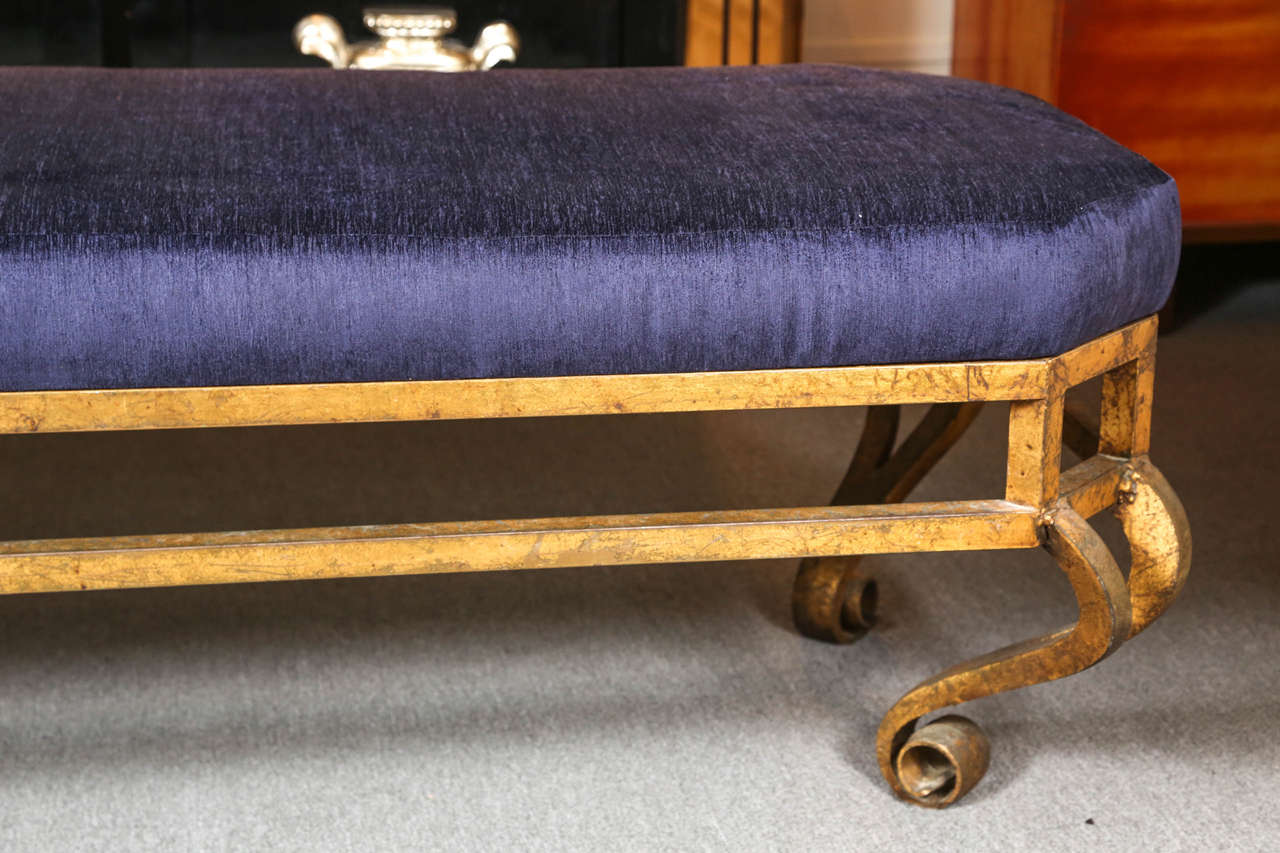 Hollywood Regency Gilt Leafed Scroll Bench