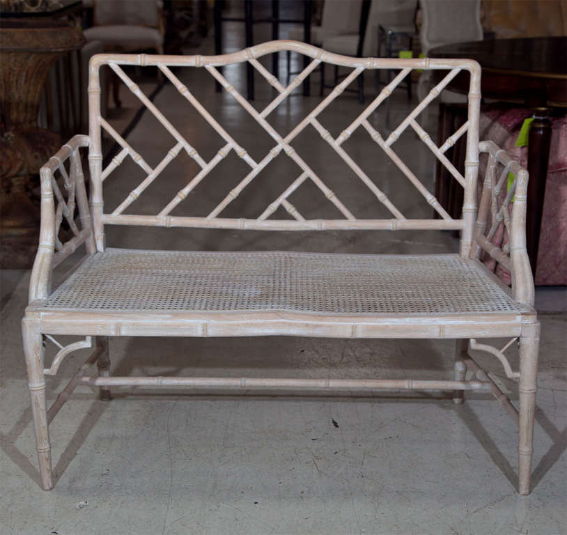 20th Century 1920s Chinese Chippendale Style Faux Bamboo Bench
