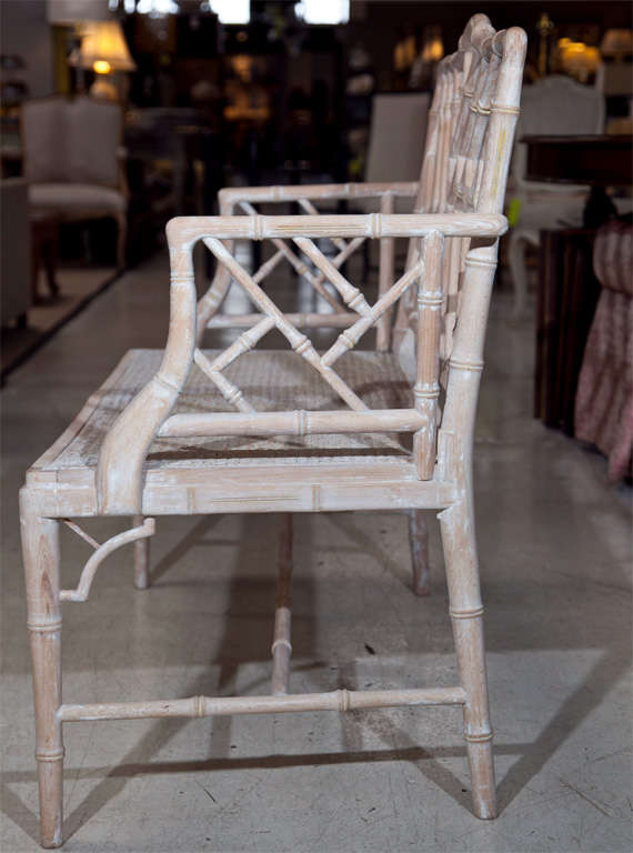 1920s Chinese Chippendale Style Faux Bamboo Bench 3