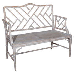 1920s Chinese Chippendale Style Faux Bamboo Bench