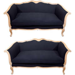 Pair of Elegant Dark Wood Framed Couches