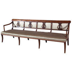 Antique Walnut Lyre Back Bench with Down and Feather Cushions