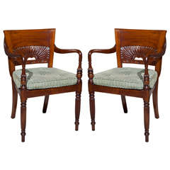 Pair of Wood Accent Chairs with Lee Jofa Custom Cushions