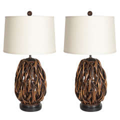 Pair of Exquisite Woven Rattan Lamps with Braided Design