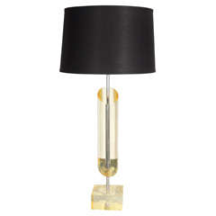 Mid-Century Modern Amber Lucite Lamp with Slanted Column Design