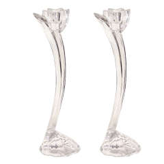 Pair of Stylized Lotus Crystal Candle Holders