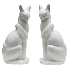 Retro Pair of Japanese Glazed Ceramic Cats