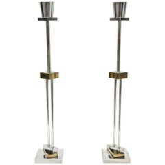 Pair of Silver Plate & Brass Candlesticks by Ettore Sottsass for Swid Powell