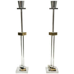 Pair of Silver Plate & Brass Candlesticks by Ettore Sottsass for Swid Powell 3