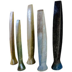Vintage Set Of 5 "cycladic" Sculptures In Stoneware By Bente Hansen Ca.2005