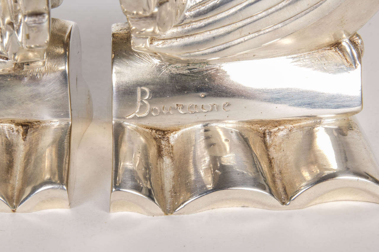 Mid-20th Century Marcel Bouraine Pair of French Art Deco “Dove” Bookends, circa 1930 For Sale