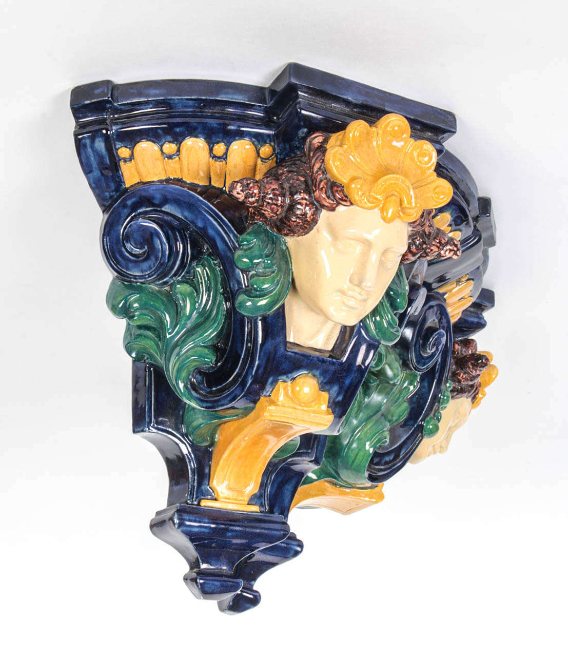 Eugene Schopin French Renaissance Revival Style Majolica Wall Shelf, circa 1872 For Sale 1